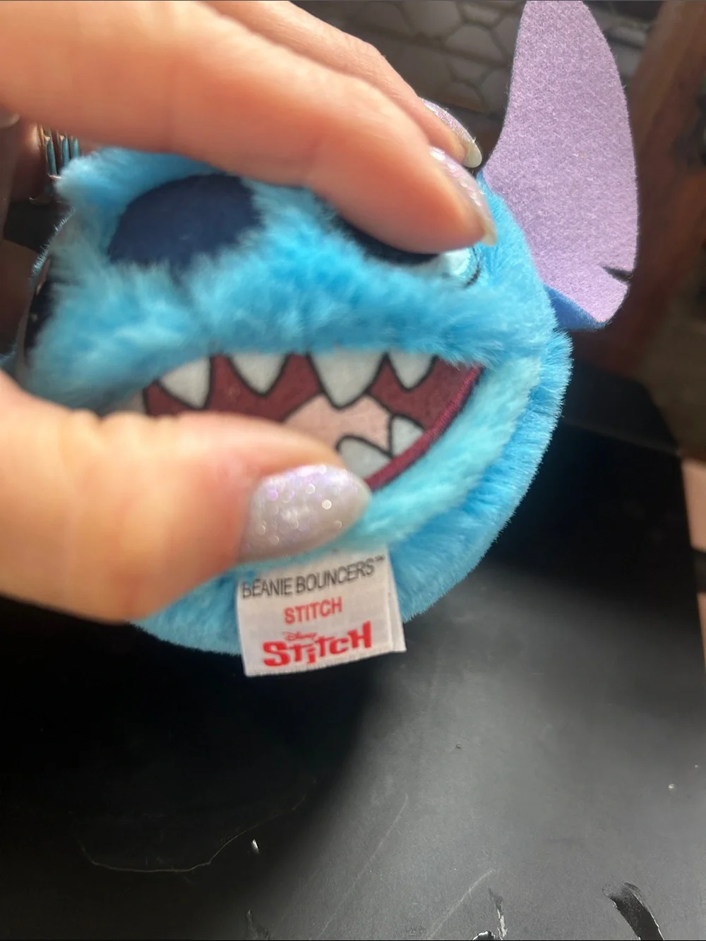 Disney Blue & Purple Stitch beanie Bouncer Plush Face Ball
